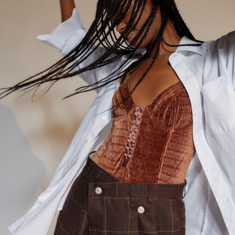 UO Out From Under Brown Velvet Corset Bodysuit